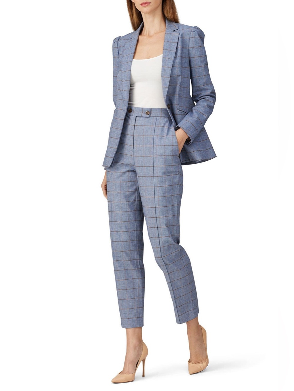 MATCHING SUIT Rebecca Taylor Blue & Brown Plaid Pants & Blazer